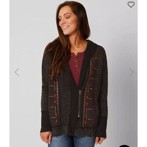 Miss Me Embroidered Sweatshirt Jacket Hoodie Distressed Hem Cotton Womens Large